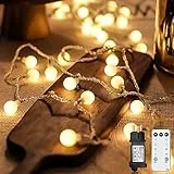 Guirlande Lumineuse Sphérique, 15M 120LED Guirlande Lumineuse d'Extérieur/intérieur avec Prise, 8 Modes avec télécommande pour Chambre à Coucher, Intérieur, Jardin, Noël et Mariage (Blanc Chaud)