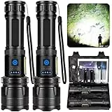 ZEUSFIRE Lampe Torche LED Ultra Puissante, 2 Pièces 100000 Lumens Lampe de Poche LED Rechargeable, 5 Modes D'éclairage & IPX7 étanche Lampe Torche Longue Portée Pour Camping, Randonnée