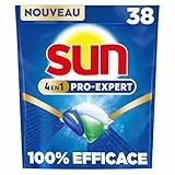Sun - Pro Expert - Pastilles Lave Vaisselle - Action 4 en 1 - Regular - Elimine 100% des taches brûlées de +72h - dégraissent en Profondeur - 38 Capsules