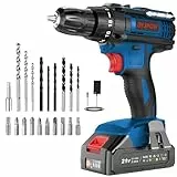 DYJPOW Perceuse Visseuse Sans Fil 21V, Visseuse Devisseuse Sans Fil avec Batterie 2.0Ah, 42Nm Percussion, 18+1 Réglages de Couple, 22 Accessoires, 2 Vitesses, LED, pour le Bricolage, Bleu