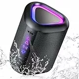 aowoka 2025 Enceinte Bluetooth Portable sans Fil avec Lumière LED, Bluetooth 5.4, 24 hrs, Basses Puissantes, Surround Stéréo, Étanche IPX7, Idéal pour Les Voyages/Sport/Fêtes/Cyclisme