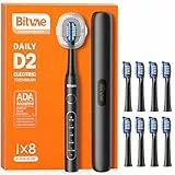 Bitvae D2 Brosse à dents Électrique pour Adultes et Enfants, Brosse à Dents Sonique Rechargeable, Brosse à Dents Ultrasons de Voyage, Brosse à Dents Souple avec 8 Têtes et 5 Modes,Noir
