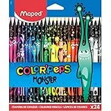 Maped - Crayons de Couleur Color’Peps Monster - 24 Unités - Pour Coloriage et Dessin - Couleurs Vives, Mine Résistante, Ergonomie Parfaite