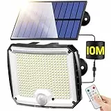 PIKOY Lampes solaires de sécurité d'extérieur avec détecteur de mouvement, 318 LED/10 m/5 modes : lampes solaires d'extérieur pour jardin, clôture, inondation, garage