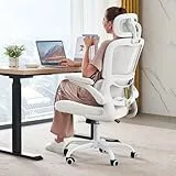 TRALT Chaise de bureau ergonomique, chaise de bureau en maille avec roulettes, chaise de jeu confortable, chaise de bureau à haut dossier pour de longues heures (blanc)