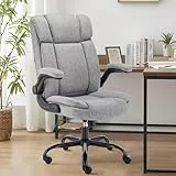LIYURUI Chaise Pivotante Ergonomique, Accoudoirs Rabattables/110° Balancement/Rembourrage Doux/Revêtement en Tissu Respirant, Confortable Hauteur Réglable, Chaise de Bureau/Les Jeux/Ordinateur, Gris