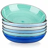 vancasso Série BONITA Lot de 6 Bol à Pâtes en Grès de 38oz Bols Service, 21.6cm, Passe au Micro-ondes et au Four à Soupe pour Cuisine, Bleu