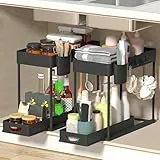 KITDAHOM Lot de 2 Rangement sous Évier Cuisine - Étagère sous Évier - design avec tiroirs - 10 crochets inclus - idéal pour la salle de bain et la cuisine - couleur noire