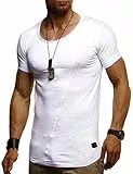 Leif Nelson LN8209 T-shirt d'été, à col rond, pour homme, moderne, coupe slim, en coton, manches courtes, longue, Blanc., M