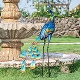 TERESA'S COLLECTIONS Décoration de jardin d'extérieur - Statue de paon - En métal - 61 cm - Sculptures debout, pour l'intérieur et l'extérieur - Pour la décoration de pelouse, de terrasse - Cadeaux