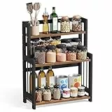SONGMICS Étagère à Épices, Étagère de Rangement à 3 Niveaux, Organisateur de Bureau, Cadre en Bambou, pour Cuisine, Salle à Manger, Bureau, Marron Rustique et Noir OFS047B01
