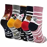 PUTUO Chaussettes Fille Enfant en Coton: Socquettes Filles Chaussette Chat Courte Fantaisie Animaux pour Enfant Taille 31-34 Motif de Canard 5 paires