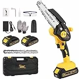 Mini Tronçonneuse à Batterie 6 Pouces, Bamse Tronçonneuse Électrique Sans Fil Brushless avec 2 Batteries, 2 Chaînes, 10m/s Vitesse de la Chaîne pour la Coupe du bois, l'élagage le Jardin