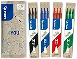 PILOT - 4 Etuis de 3 Recharges pour stylo effaçable. Compatibles FriXion Ball et FriXion Ball Clicker - Noir, Bleu, Rouge, Vert - Pointe Moyenne