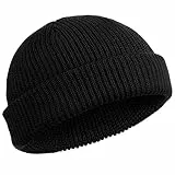 SATINIOR Bonnet de Trawler Watch Cap Chapeau de Crâne à Revers Bonnet Unisexe d’Hiver de Pêcheur (Noir),Taille unique