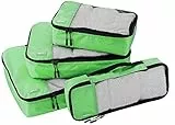 Amazon Basics Lot de 4 sacoches de rangement pour bagage Fermeture éclair, Tailles Slim/S/M/L, Vert