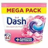Dash 2en1 PODS Bouquet de Pivoines, 44 Lavages, Lessive Capsules 3-en-1, Plus de Fraîcheur, Élimination des Odeurs avec Lenor, Notes de Pivoine et d'Hibiscus, Fabriquée en France