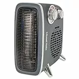 Radiateur électrique Russell Hobbs 1800 W/1,8 kW, radiateur soufflant horizontal/vertical rétro en gris avec thermostat réglable, 2 réglages de chaleur