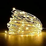 Jsdoin Guirlande lumineuse à 50 LED et à piles en fil de cuivre pour éclairage intérieur et extérieur, chambre, décoration de mariage, fête, Noël, décoration d'arbre (Blanc chaud, 1pièce 5M50Leds)