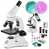 MÉTAL 2000X Deux-Oculaires WF Microscope Optique Professionnel, 80X à 2000X Manuel en Français et Prise UE pour Enfants et Étudiants Adultes