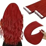 YoungSee Rouge Bande Adhesive Extension 12 Pouces Extension Adhesive Cheveux Naturel Invisible Peut être Bouclé Rouge Extension Cheveux Naturel Adhesif Invisible Tape in Hair Extensions