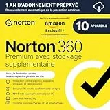 Norton 360 Premium| Stockage supplémentaire| Exclusivité Amazon + 75 Go de sauvegarde Cloud supplémentaire| Antivirus | 10 appareils | 1 An d'Abonnement en renouvellement automatique | Téléchargement