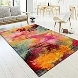 Paco Home Tapis Salon Chambre Adulte Poils Ras Moderne Vintage Motif Abstrait Multicolore, Dimension:160x230 cm, Couleur:Multicolore 5