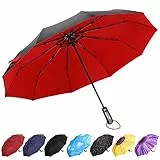 YumSur Parapluie Pliant, 10 Baleines Parapluie de Voyage Coupe-Vent avec Revêtement en Téflon,Ouverture et Fermeture Automatique pour Homme Femme Rouge
