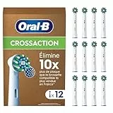 Oral-B Pro Brossettes De Rechange Cross Action ORIGINALES, Lot de 12 Embouts Ronds, Blancs, Compatibles Avec Des Brosses Electriques Oral B Pro, Filaments Pour Eliminer La Plaque Dentaire, En Carton