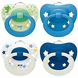 NUK Signature Day & Night Tetine pour bébé | 18-36 mois | Apaise 95 % des bébés | Sucettes en silicone sans BPA, en forme de cœur | Brille dans le noir | Étoiles | Lot de 4