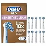 Oral-B Pro Lot De 10 Brossettes De Rechange Sensitive Clean, AUTHENTIQUES, Blanches, Brins Ultra Doux Pour Les Gencives Plus Saines, Embouts Pour Brosses A Dents Electriques Oral B Pro