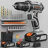 Perceuse Visseuse Sans Fil 20V, Visseuse Devisseuse Sans Fil, 2 Batteries 2000mAh, 89 Accessoires et Valise, LED, 42Nm Perceuse-Visseuse, 25+1 Réglages de Couple, 2 Vitesses, pour la Bricolage