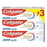 COLGATE - Total Prévention Dentifrice 24h Active Blancheur Naturelle- Aide à prévenir les problèmes bucco-dentaires - Réduit les taches de surface - 3x75ml