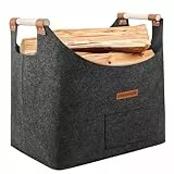 Panier à bûches XL Panier en feutre Feutre très épais et poignée renforcée(Noir)