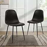 CangLong Lot de 2 chaises de Salle à Manger Chaises de Cuisine rétro rembourrées pour la Cuisine et la Salle à Manger, chaises scandinaves en Similicuir avec Pieds en métal, Noir