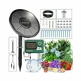 AnseTo Kit D'irrigation Automatique Solaire avec Ordinateur Arrosage, 2024 Nouveau 2200mAh Goutte a Goutte Système avce 15 Goutteurs 15M Tuyau pour Vacances Balcon Jardin Serres de Plantes en Pot