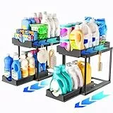 ARSTPEOE Lot de 2 rangement sous evier, tiroirs coulissants doubles à 2 niveaux,rangement et organisation de cuisine,noir