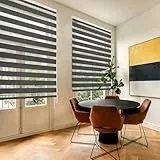 Blindecor Lira Store enrouleur jour nuit tissu double, couleur Gris anthracite, store zèbre 140 x 250 cm (largeur x hauteur) | Taille du tissu 137 x 245 cm. Stores tissu double élégants