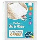 Babysom - Matelas Enfant/Bébé Climatisé - 70x140 cm | OFFERT : 1 Protège Matelas Imperméable | 1 Face Été Fraîche et 1 Face Hiver Ouatinée | Déhoussable | Fabrication française