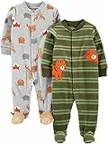 Simple Joys by Carter's 2-Pack Fleece Footed Sleep and Play Dormeuses Tout-Petits, Gris Animaux de la Forêt/Vert Olive Tigre, Prématuré (Lot de 2) Bébé Garçon