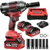 SundpeyPRO 1500 N.m Clé à Chocs Sans Fil Brushless, 21V Boulonneuse à Choc Electrique avec 2x4000 mAh Batteries & 6 Douilles & Chargeur, 2800 RPM Clé à Chocs Électrique pour la Voiture et la Maison