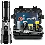 Esgofo Lampe Torche LED Ultra Puissante, 1000000 Lumen Lampe de Poche Rechargeable USB C, Multifonction Longue Portée Tactique Torches, Zoomable IPX6 Etanche Flashlight, LCD Affichage, Pour Camping