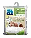 Nuit des Vosges Protège Matelas Molleton Bio pour lit Bébé, 100% Coton, Blanc, 70 x 140 cm