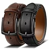 BULLIANT Ceinture Hommes 2 Pack Ceinture Cuir avec 7 Trous,Confortable pour Costumes,Habillés et Jeans,Largeur de 35mm(Noir/Marron Foncé,135cm/46-48' taille réglable)