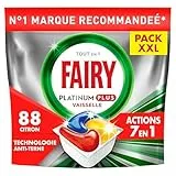 Fairy Platinum Plus Tablettes Lave-Vaisselle All In One Technologie Anti-terne, Citron, 88 Capsules, Nettoyage Optimal, Redonne De L’Éclat Et Prévient Le Calcaire