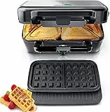 Gaufrier 1200W, Appareil Croque Monsieur 3 en 1, Contrôle de la Température à 5 Vitesses, Machine à Gaufres et Croques, à Sandwich et Grill, Revêtement Antiadhésif pour Nettoyage Facile,FOHERE