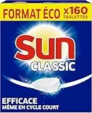 Sun Pastilles Lave-Vaisselle Classic, 160 tablettes, Efficace même pendant les cycles courts et à basse température, Produit fabriqué en France