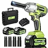 Robustrue 800 N.m Clé à Chocs Sans Fil Brushless, 1/2' Boulonneuse a Choc deux 21V 4.0Ah Batteries, 4 Douilles à Chocs, Clé à Chocs Électrique pour Voiture Familiale/Camionnette/Tondeuse