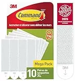 Command Languettes Accroches Tableaux, Très Grandes - 10 Paires (20 Languettes) Blanc - Supporte jusqu'à 9 kg - Sans Outils - Fixation sans Dommages