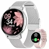 HASAKEI Montre Connectée Femme avec Bluetooth 5.3, Smartwatch IP68 avec Fonction Féminine/120+ Modes Sport/Fréquence Cardiaque/Sommeil/SpO2 Montre Connectée Podomètre Calories Android iOS Gris Argenté